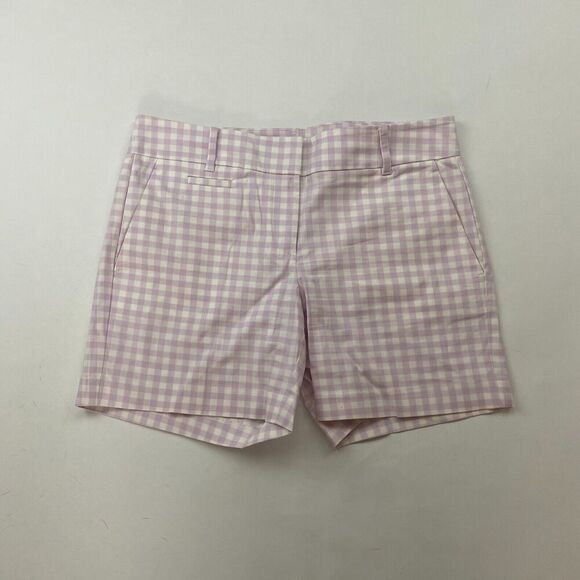 NWT Ann Taylor Purple White Gingham Plaid Chino Shorts Flat Front Size 4 Stretch - Picture 2 of 10